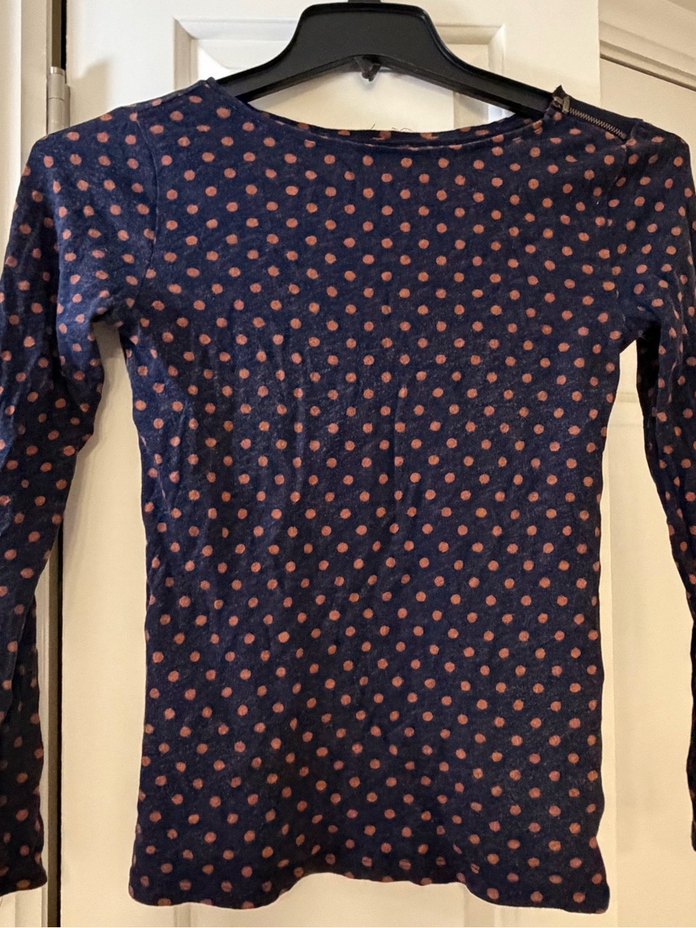 Women's Navy Long-Sleeve Polka Dot Top - Pink Dots